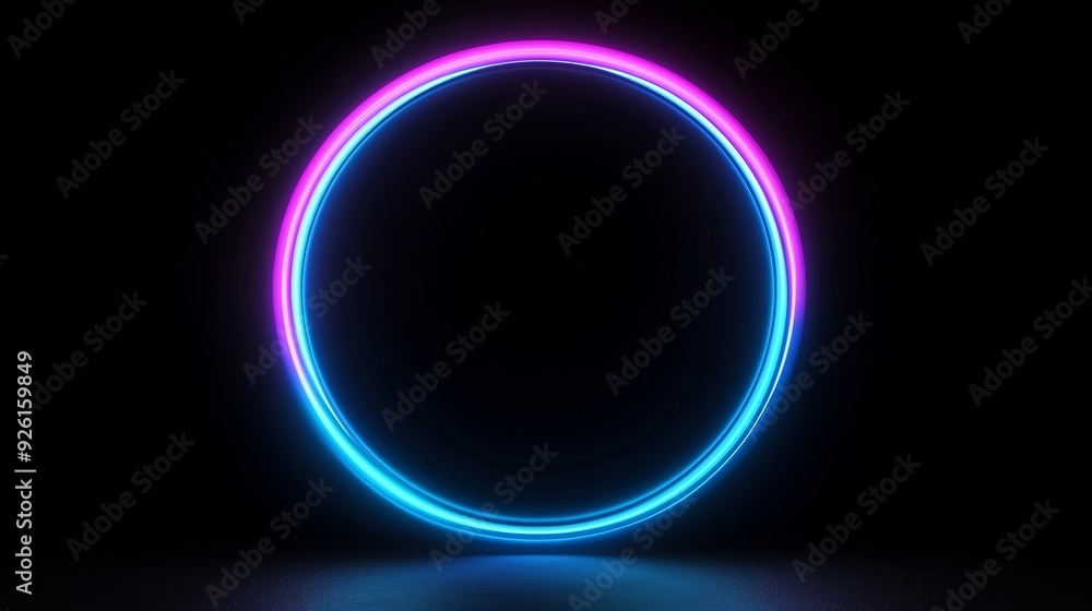 Poster vibrant neon circle with dynamic glow effects in dark background