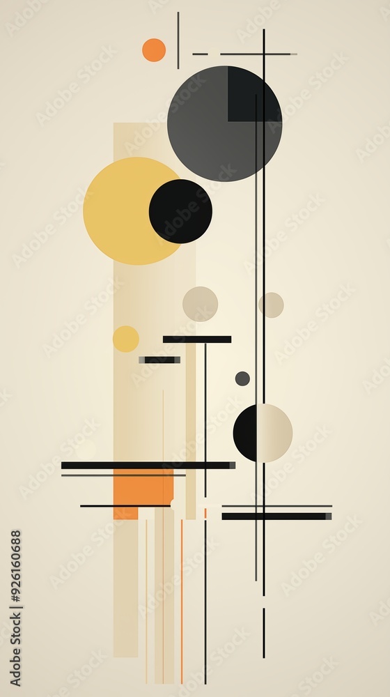 Poster an abstract geometric composition featuring various circles and lines in a minimalist style. the col