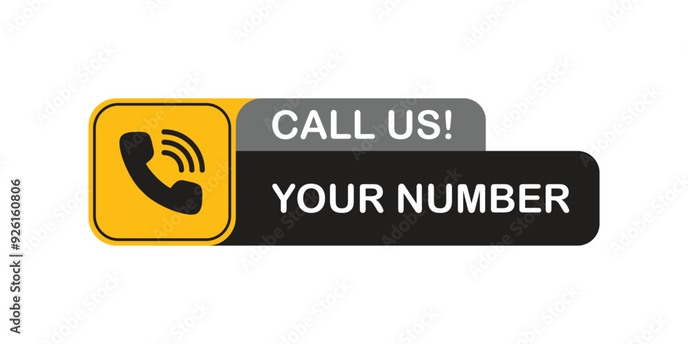 Poster call us button icon in flat style. phone number place vector illustration on isolated background. te