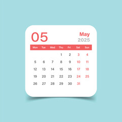 Calendar may 2025 icon in flat style. Planner vector illustration on isolated background. Calender sign business concept.