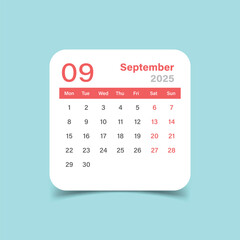 Calendar september 2025 icon in flat style. Planner vector illustration on isolated background. Calender sign business concept.