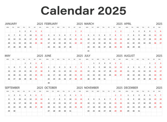 Calendar 2025 year icon in flat style. Planner vector illustration on isolated background. Calender sign business concept.