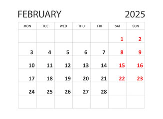 Calendar february 2025 icon in flat style. Planner vector illustration on isolated background. Calender sign business concept.