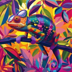 Fototapeta premium Colorful Chameleon on Branch.