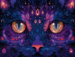 cosmic galaxy eyes mystical cat illustration