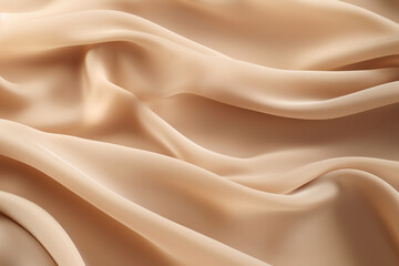 Processed collage of smooth wavy beige light brown satin silk cloth fabric texture. Background