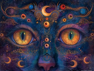 cosmic feline gaze amidst starry expanse