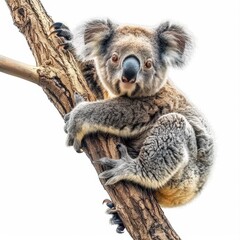 Naklejka premium Koala Bear Looking at Camera While Climbing a Tree.
