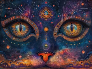 mystical cosmic cat eyes universe art