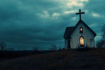 Fototapeta premium Little church with cristian cross , ai