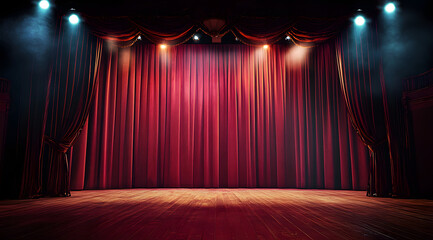 Magic theater stage red curtains Show Spotlight
