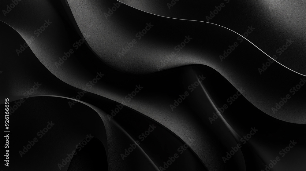 Poster abstract black texture with smooth waves, showcasing depth and flow in minimalist style
