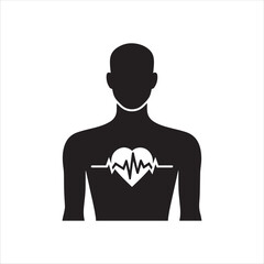Man body with heartbeat line silhouette vector illustration design on white background.