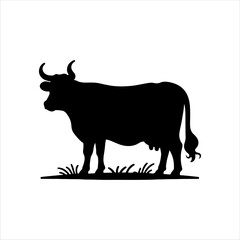 Dairy milk cow with grass silhouette vector illustration design on white background.
