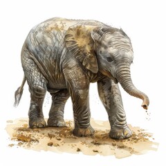 Fototapeta premium Watercolor Illustration of a Baby Elephant.
