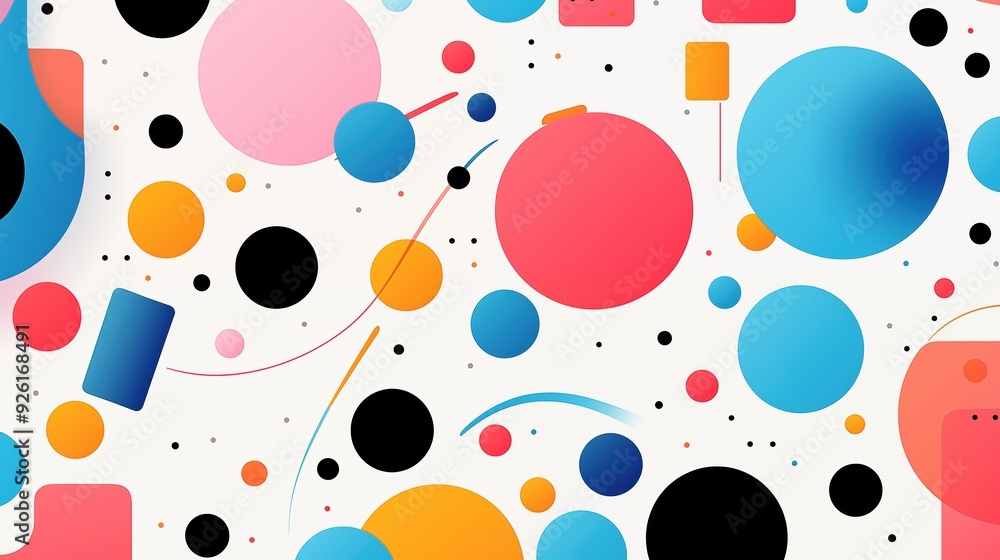 Poster minimalism background. a vibrant abstract pattern featuring various geometric shapes including circl