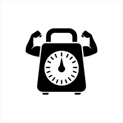 Weight scale with muscles icon silhouette vector illustration design on white background.