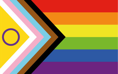 New Updated Intersex Inclusive Progress Pride Flag, Flag for LGBT, or LGBTQIA+ Pride, Tolerance and freedom concept