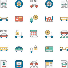 City Transport Rental Icon Set