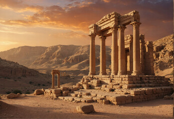 Fototapeta premium ancient columns of the ancient world , columns of the majestic temple , archaeological excavations in the east