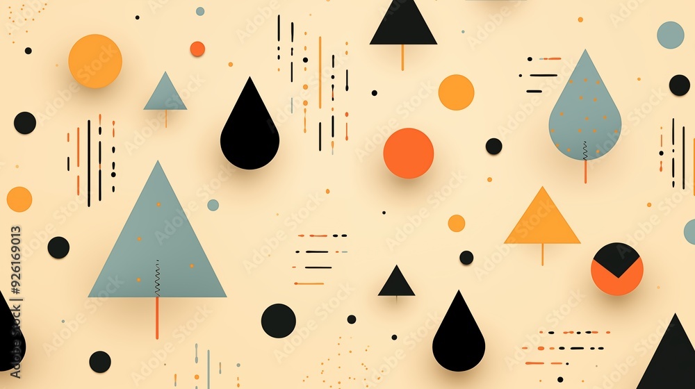 Poster minimalistic background. a colorful abstract pattern featuring geometric shapes like triangles, circ