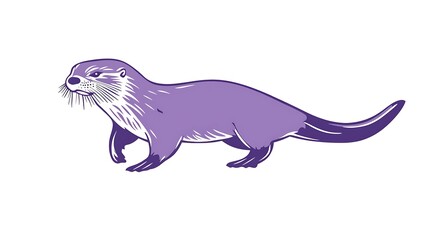 Fototapeta premium Serene Lavender Otter Linocut Print on White Background