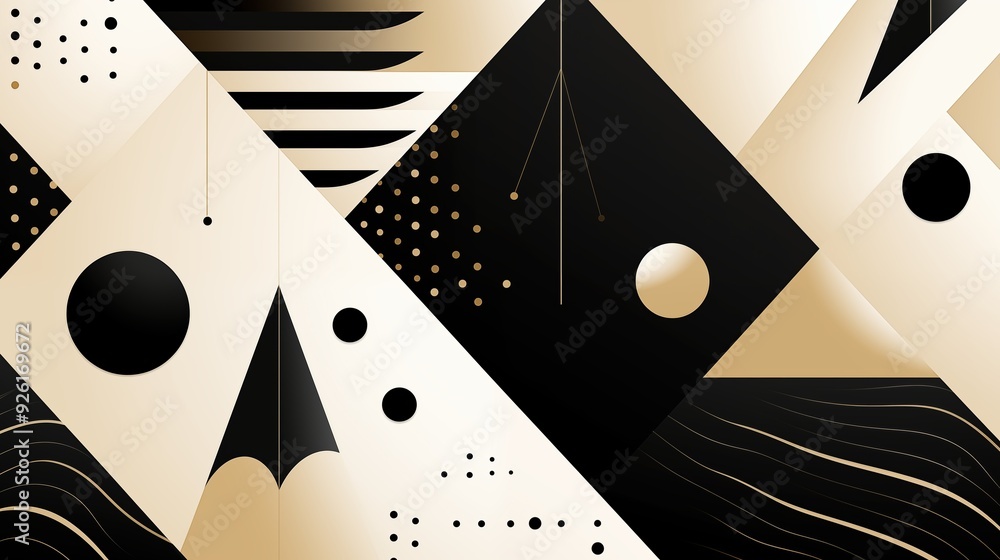 Poster minimalistic background. an abstract geometric pattern featuring a mix of black and gold shapes, inc