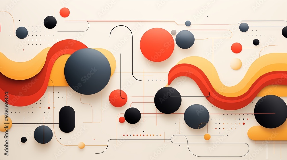 Poster minimalistic background. an abstract composition featuring colorful geometric shapes including circl