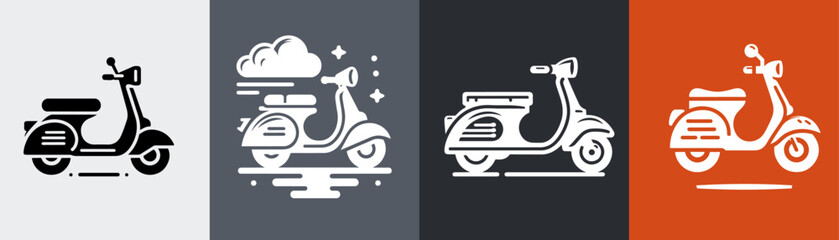 Obraz premium Scooter vector icon black color. Delivery scooter icon, clipart, vector silhouette, flat style, black color silhouette