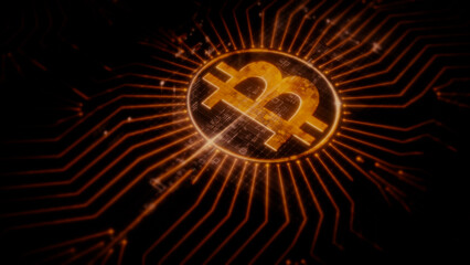 Futuristic digital background highlighting advanced cryptocurrency and encryption technology, featuring blockchain networks and secure cryptographic systems : Bitcoin