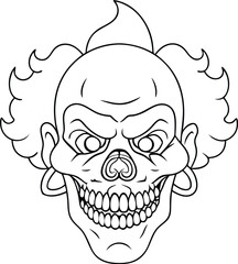 clown skull illustration black and white