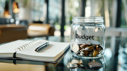 a jar filled with coins and small bills, savings, budget plan, middle class economy