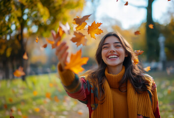 Happy woman in fall park