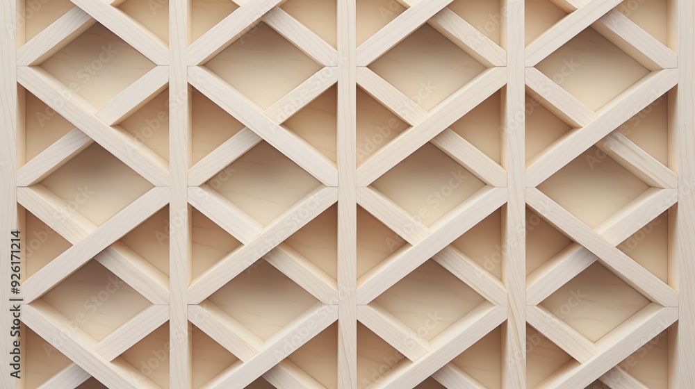 Poster a close-up view of a wooden lattice pattern featuring a geometric design with intersecting lines and