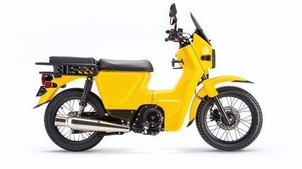 Fototapeta premium side view of a yellow cargo motorcycle, isolated on a white background
