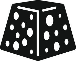 Black glyph icon for a block of swiss cheese being cut with a cheese knife