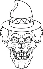 clown skull illustration black and white