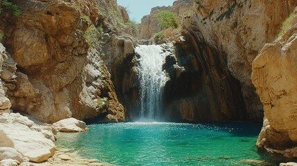 Naklejka premium Stunning Single Blue Waterfall Cascading in a Serene Natural Setting