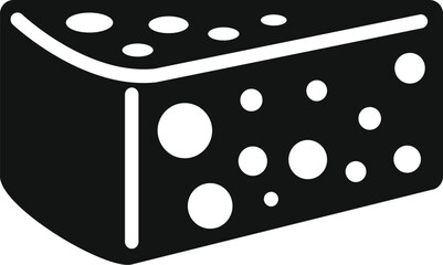 Black and white vector icon of a piece of cheese with holes