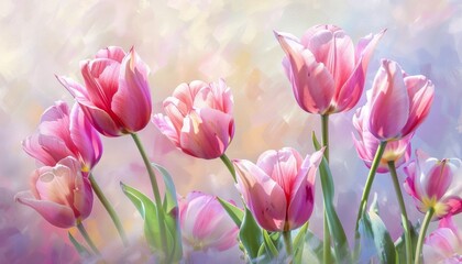 Fototapeta premium Banner with Blooming Tulips in Vibrant Colors