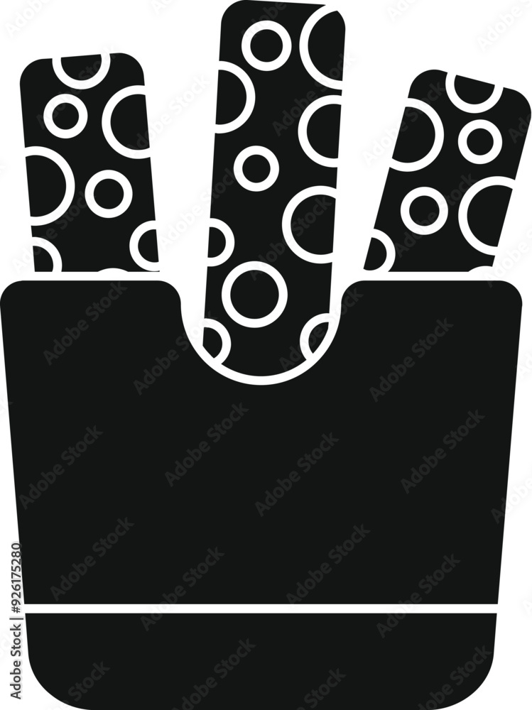 Poster simple vector icon of three chocolate bars dipped in sprinkles standing in a paper container