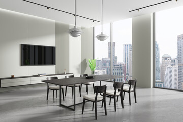Modern conference room with city view. 3D Rendering
