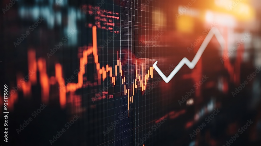 Aufkleber closeup of a stock market chart with a white line showing a positive trend and red lines showing neg