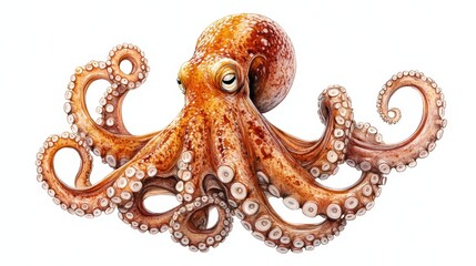 Obraz premium Detailed Illustration of a Vibrant Orange Octopus with Tentacles Spread Out Against a White Background