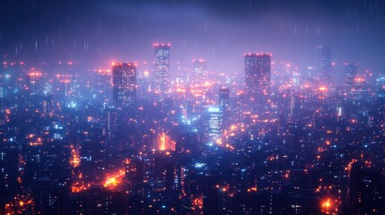 Cityscape in Rain - Neon Lights