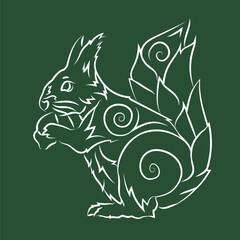 Drawn tribal art with white squirrel silhouette