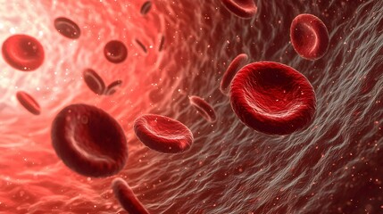 Fototapeta premium Blood Flow in Vein A close-up image of blood flowing through a vein, highlighting the movement and interaction of different blood components within the vessel. 
