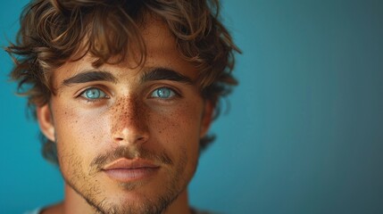 Fototapeta premium Young man with a playful expression standing against a solid studio background