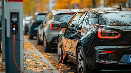 Electric car charging at a gas station in the city Electric vehicle charging Power supply for electric car charging. Electric car charging station, Generative AI
