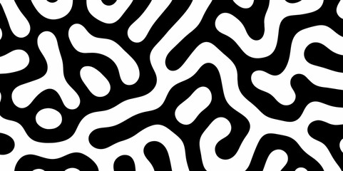 Abstract Turing organic wallpaper with background. Turing reaction diffusion monochrome seamless pattern with chaotic motion. Natural seamless line pattern. Linear design with biological shapes.